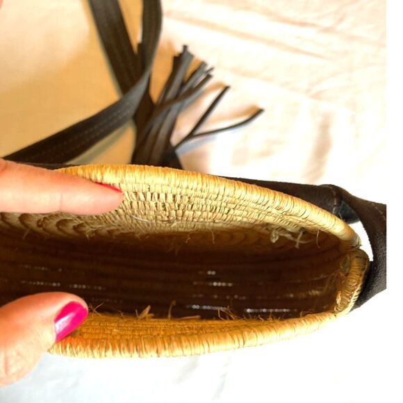 Handmade Raffia Rattan & Leather Moroccan Tassel Crossbody Banjo Shoulder Bag - Picture 8 of 12